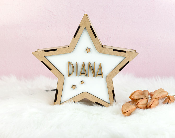 Estrella Blanca de madera con luz personalizada