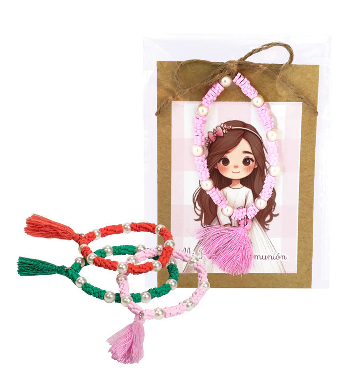 PULSERA FLECOS ROSA EN CARTÓN KRAFT NIÑA