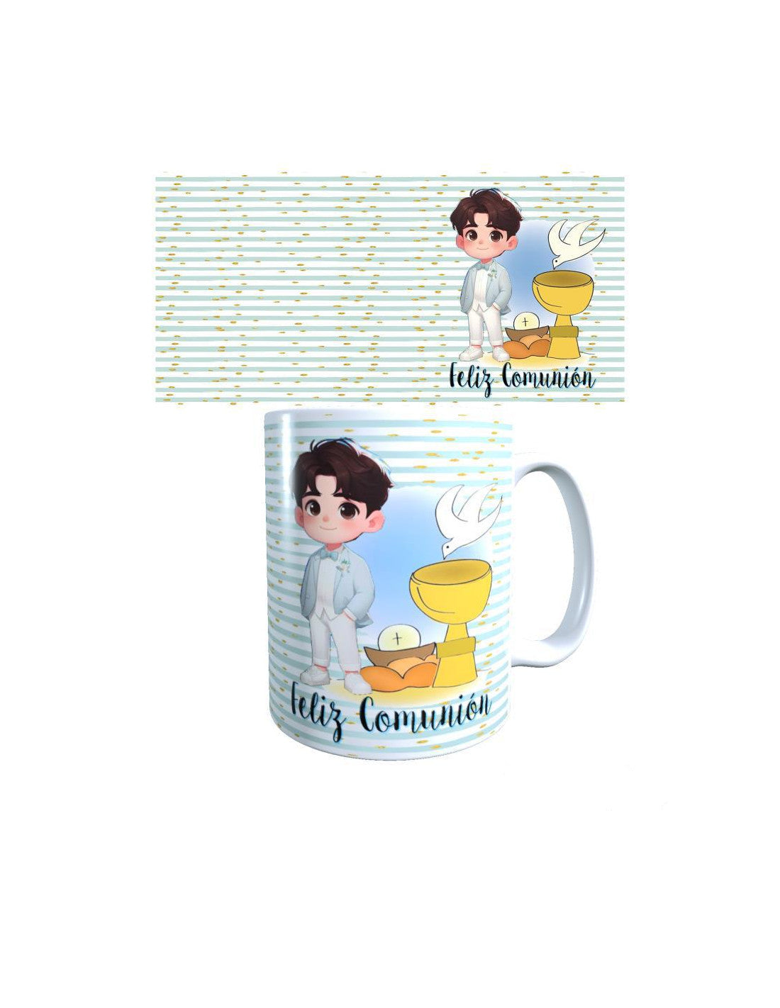 TAZA FRASE COMUNIÓN NIÑO RAYAS