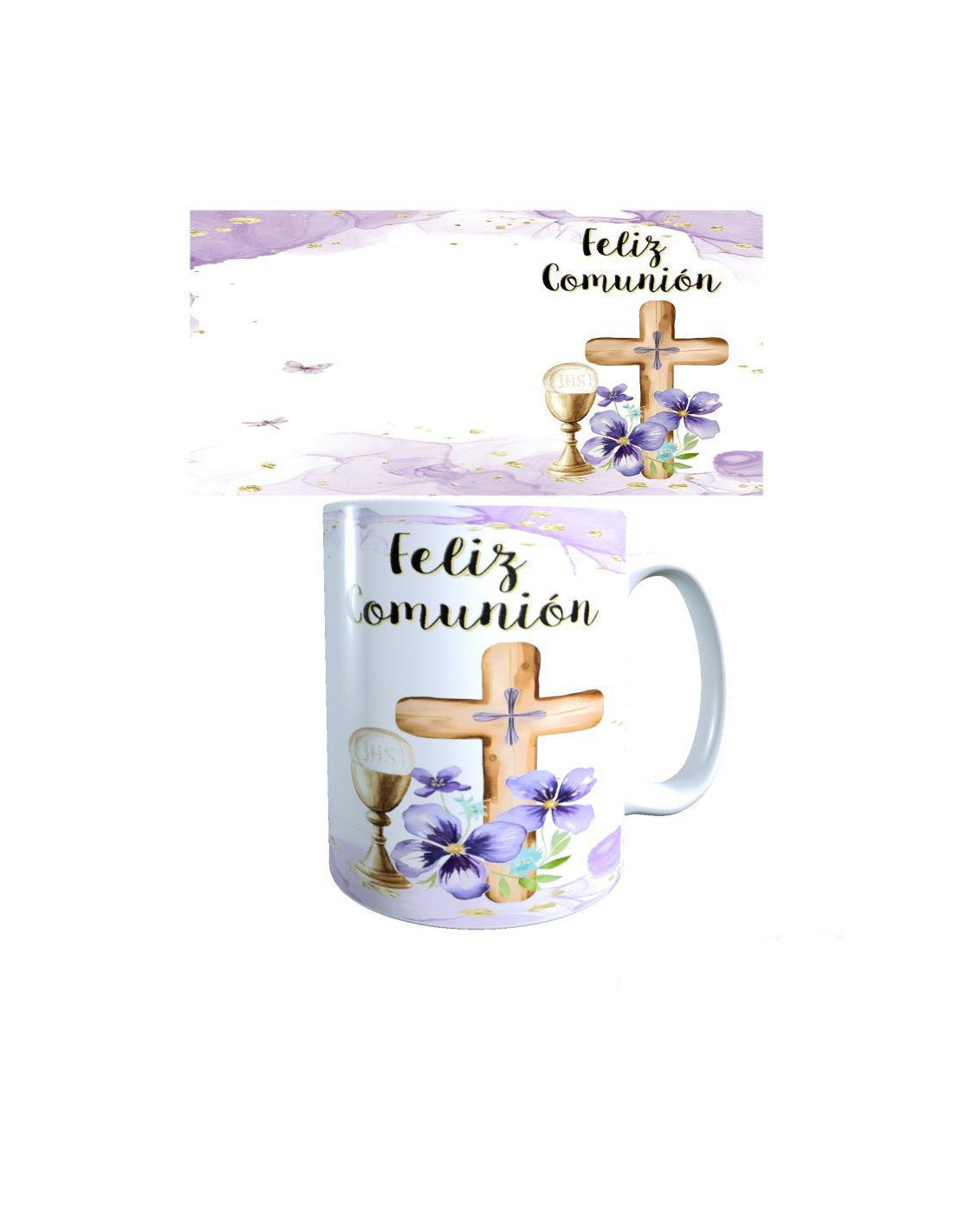TAZA FRASE FELIZ COMUNIÓN CRUZ CÁLIZ