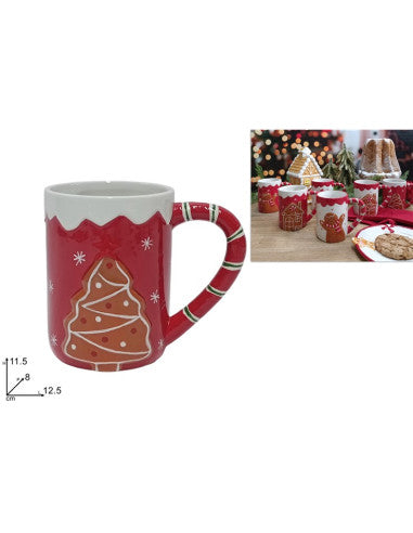 TAZA DE CERÁMICA NAVIDEÑA ROJA Y BLANCA