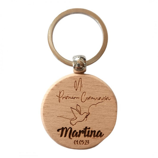 LLAVERO MADERA COMUNIÓN PALOMA GRABADO