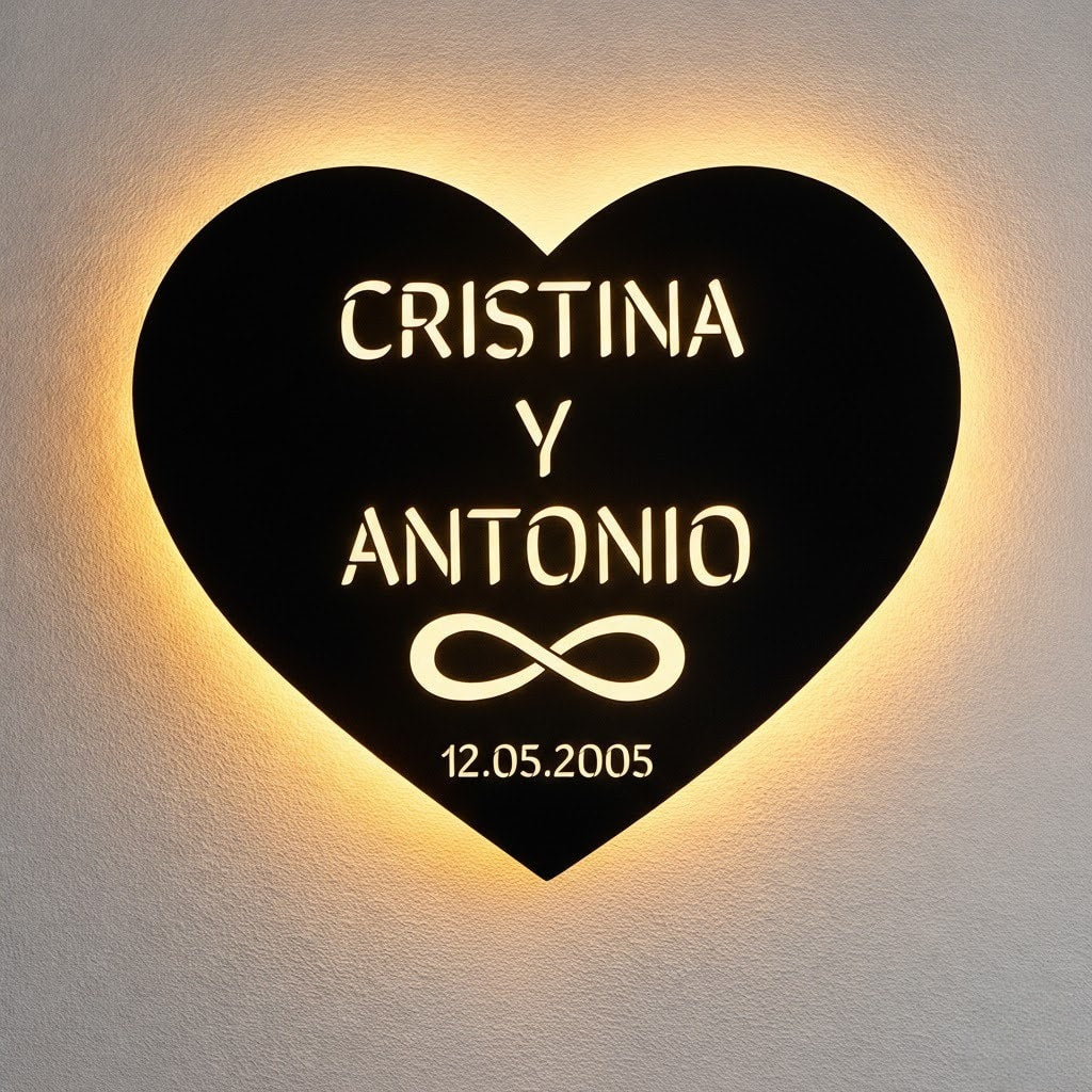 LÁMPARA DE MADERA LED CORAZÓN