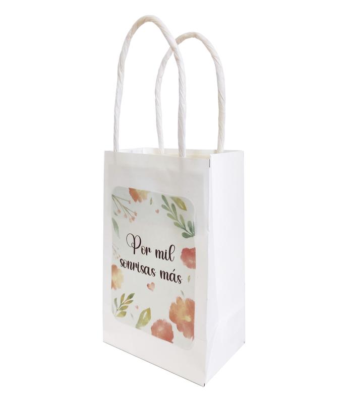 BOLSA BLANCA DE PAPEL CON PEGATINA "POR MIL SONRISAS MÁS"