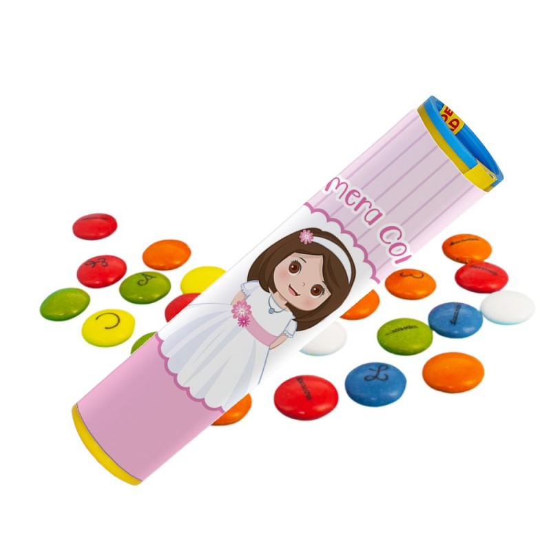 Bote de Lacasitos con Adhesivo "Mi Primera Comunión" (Personalizable)