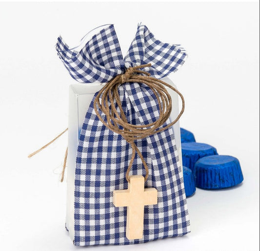 ESTUCHE CINTA CUADROS VICHY AZUL COLGANTE CRUZ Y 4 TORINOS