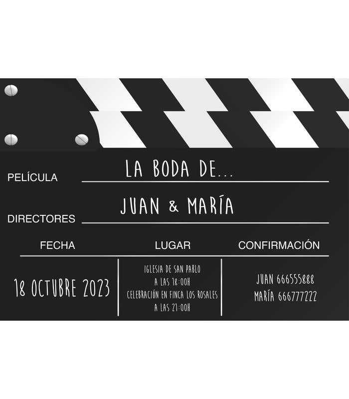 Invitación de boda  claqueta de cine