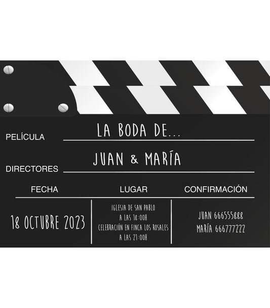 Invitación de boda  claqueta de cine