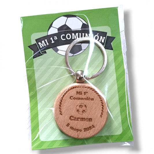 LLAVERO MADERA COMUNIÓN FÚTBOL VERDE