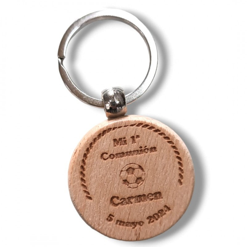 LLAVERO MADERA COMUNIÓN FÚTBOL AZUL