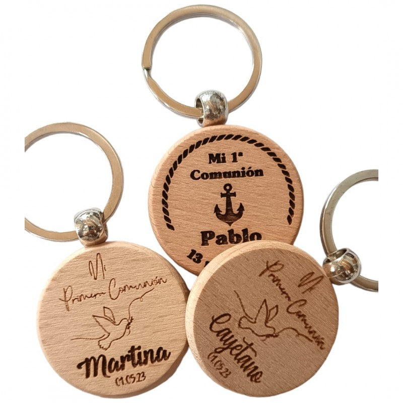 LLAVERO MADERA COMUNIÓN FÚTBOL AZUL