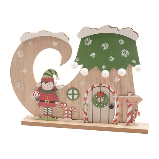 Zapato de elfo de madera Puerta navideña