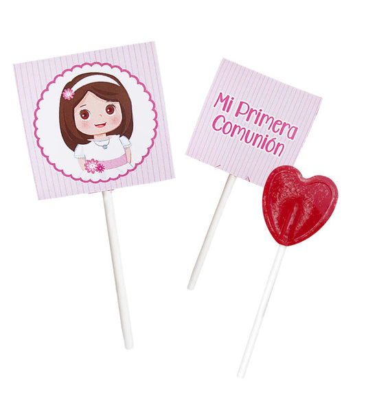 PIRULETA CORAZÓN EN CARTÓN NIÑA COMUNIÓN