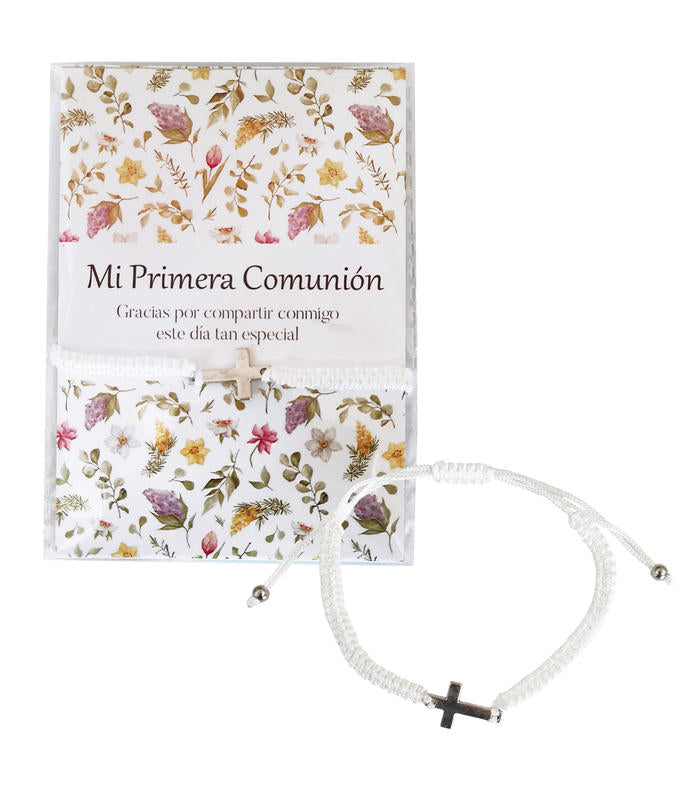 PULSERA CORDÓN BLANCO CRUZ COMUNIÓN + TARJETA