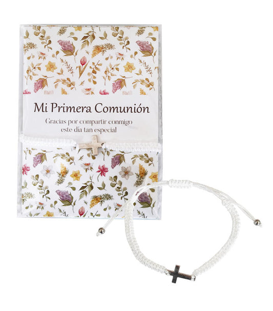 PULSERA CORDÓN BLANCO CRUZ COMUNIÓN + TARJETA