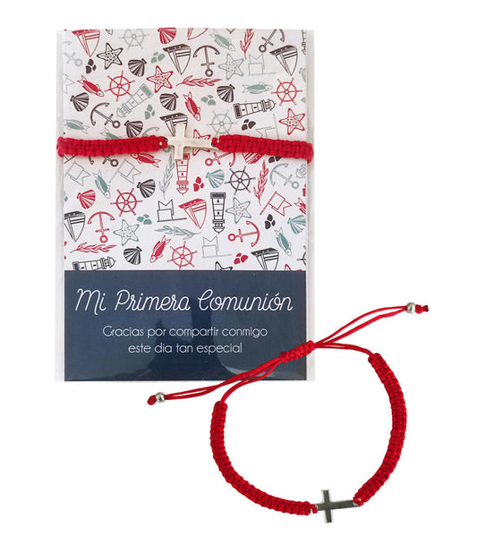 PULSERA CORDÓN ROJO CRUZ COMUNIÓN + TARJETA