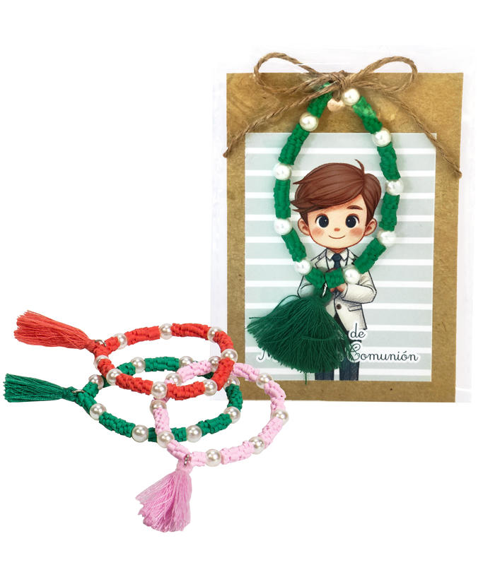 PULSERA FLECOS VERDE EN CARTÓN KRAFT NIÑO