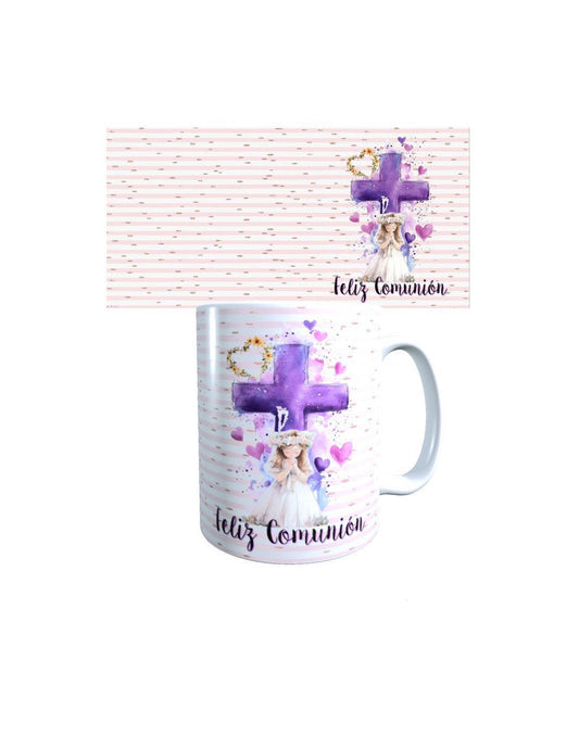 TAZA FRASE COMUNIÓN NIÑA RAYAS