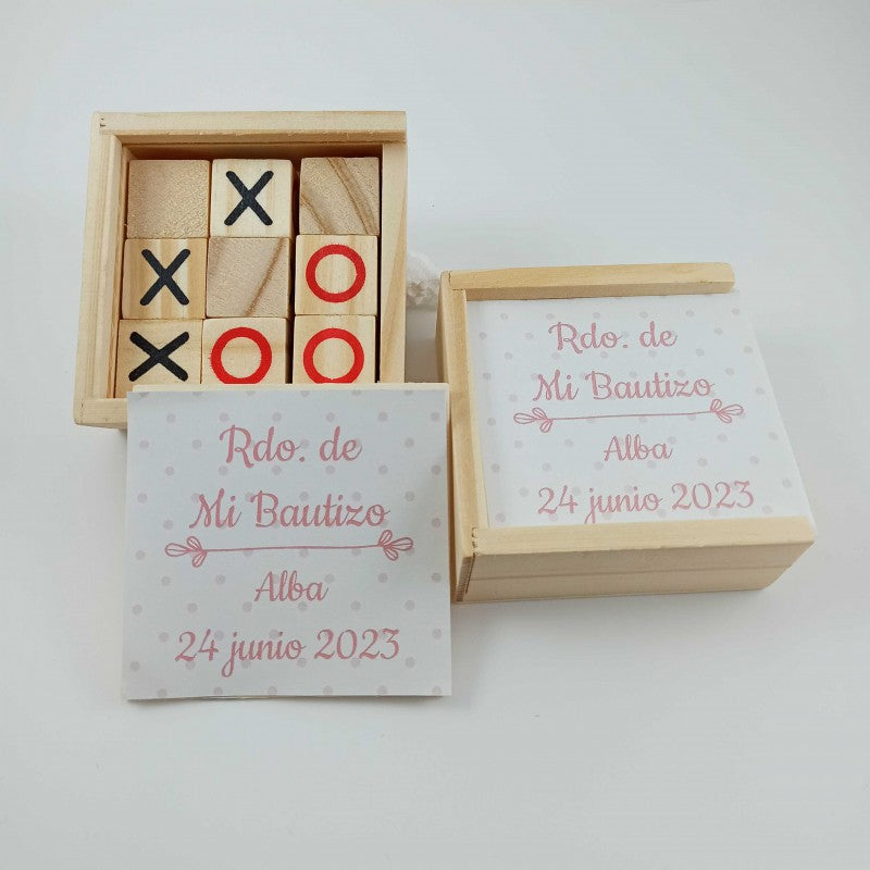 Tres en raya en madera Personalizado Bautizo niña