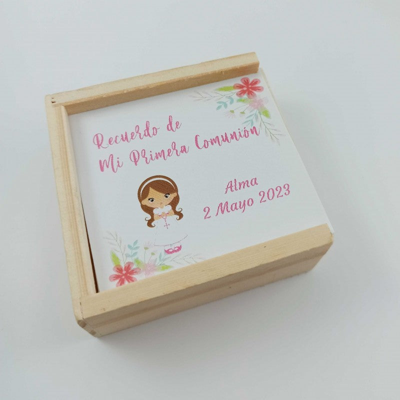Tres en raya en madera Personalizado Comunión niña