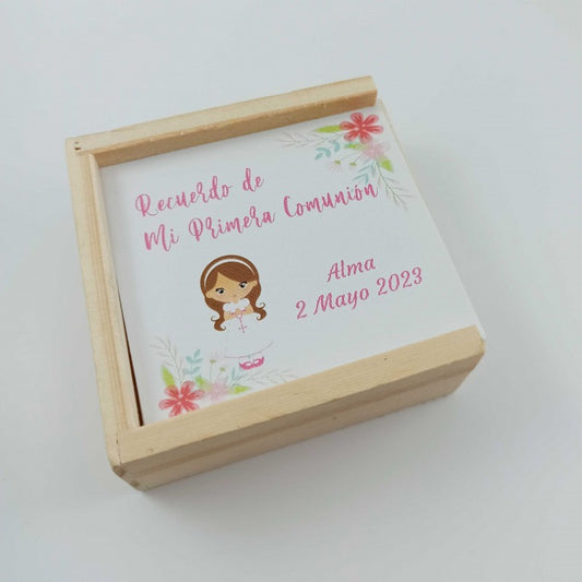 Tres en raya en madera Personalizado Comunión niña