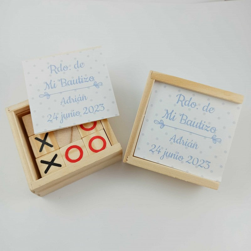 Tres en raya en madera Personalizado Bautizo niño