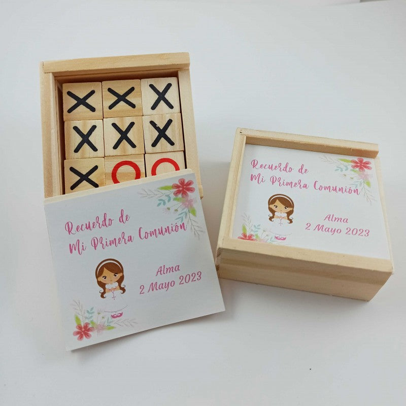 Tres en raya en madera Personalizado Comunión niña