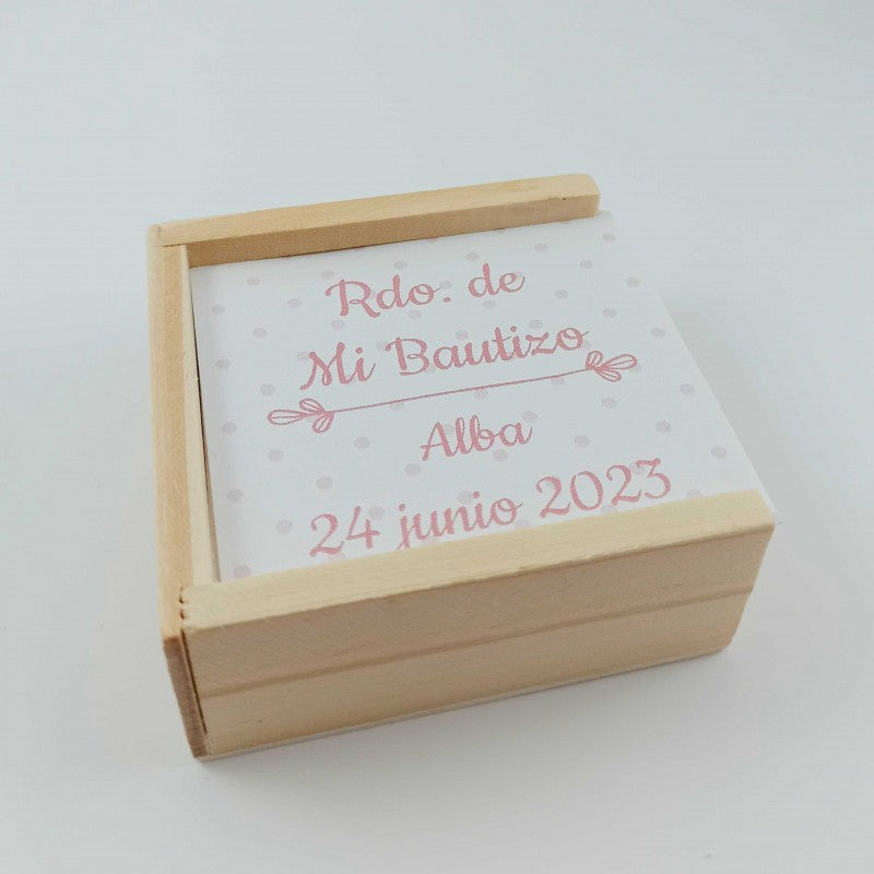 Tres en raya en madera Personalizado Bautizo niña